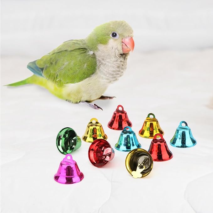 Hypeety Parrot Chew Toys Swing Colorful Bells Chandelier Bird Hanging Toy Parrot Cage Craft Toys Cages African Grey Conure Cockatiel 10pcs Bells
