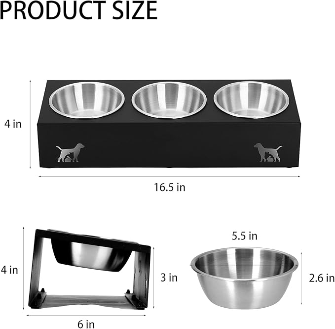 Elevated cat Bowls with Non-Slip Base, 15°Tilted Integrated Stand Anti Vomiting Raised Cat Dishes, Includes 3 Stainless Steel Bowls for Food and Water, Suitable for Cats and Small Dogs.