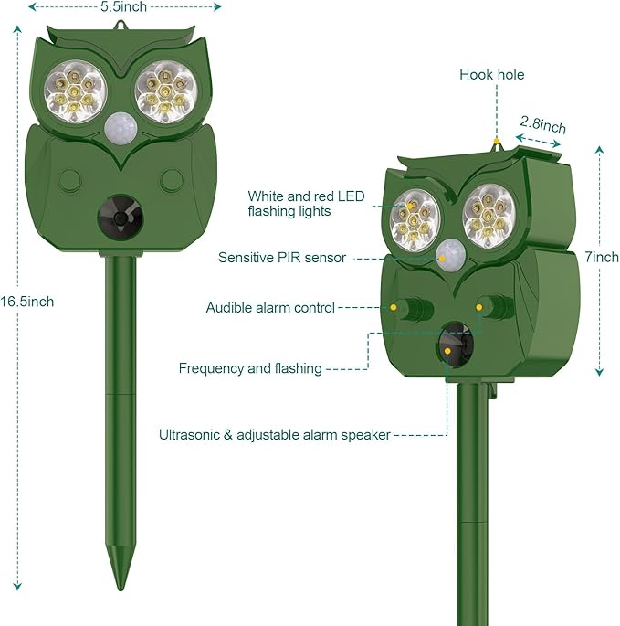 Solar Ultrasonic Animal Repellent Outdoor 2PCS, Cat Squirrel Deer Repellent Devices with Waterproof Animal Deterrent for Garden Yard Farm