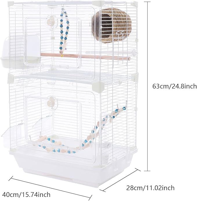 Two-Tier Bird Cage, 30 Inch Pigeons Parrot Birdcage with Safe Rotary Door Lock, White Parakeet Cage for Small to Medium Birds, Easy Access Double Doors. (F)