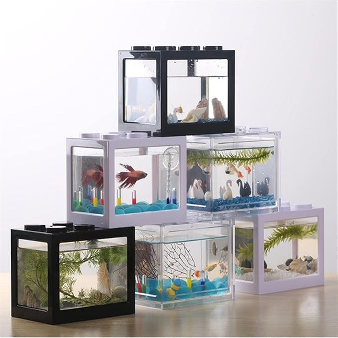 Fish Tabk Small Fish Tank Reptile Pet Superimposed Aquarium Creative Fish Tank Landscape Office Home Decoration Ecological Landscape Cool Fish Tank(White)