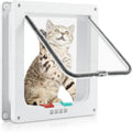 Cat Door for Interior Exterior Door (Outer Size 7.75" x 7.5"), 4-Way Locking Flap for Cats & Dogs(Circumference < 20"), Weatherproof Pet Door, White, ABS Material (M)