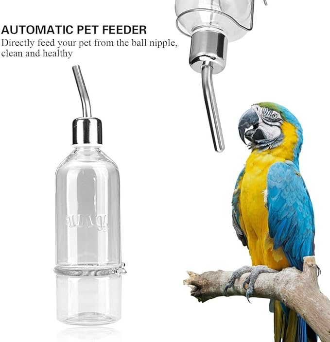 Automatic Pet Parrot Water Feeder, Pet Bird Water Feeding Bottle Dispenser with Stainless Steel Ball Nipple Cage Accessories(S)