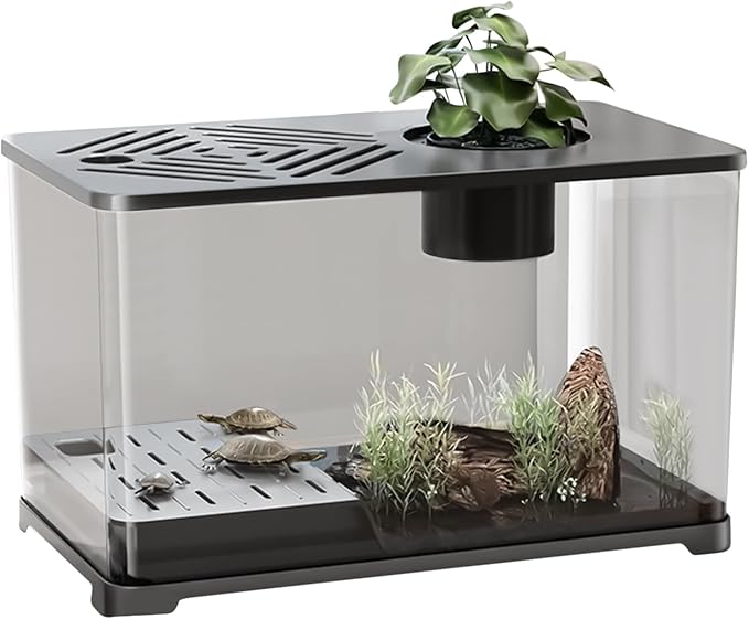 Aquarium Tank – Fish Tank Starter Kit | Modern Clear Panoramic Aquarium Container with Resting Area for Turtle, Betta, Guppy, Shrimp, Jellyfish, Stylish Indoor Water Habitat for Home Office Apartment