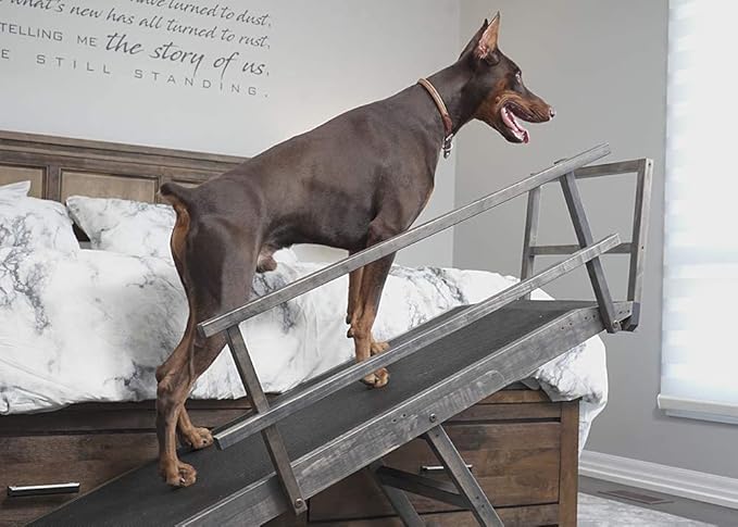 Large Dog Ramp for Bed, by DoggoRamps – Extra Wide Dog Ramp for Large Dogs to Get on High Beds up to 35" Tall – Wide Ramp with Rails, Platform & Non-Slip Grip – Made in N America from Solid Hardwood