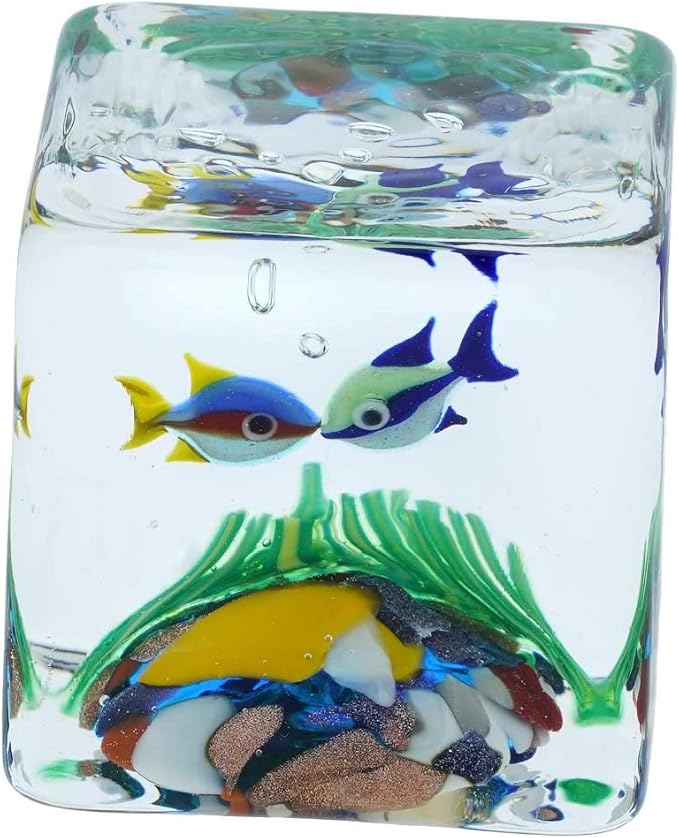 GlassOfVenice Murano Glass Aquarium Cube With Tropical Fish