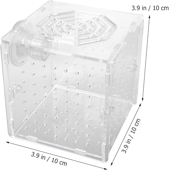 Acrylic Fish Breeding Tank with 2mm Round Hole Suction Cups 10x10x10cm Isolation Box for Aquarium Fish Hatchery and Fry Nursery