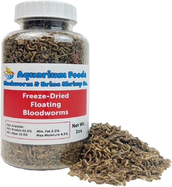 Aquatic Foods Inc. Freeze-Dried Bloodworms for Tropical Fish Fry, Babies, Guppies, Tetras, Bettas, Small Fish…1oz Bottle