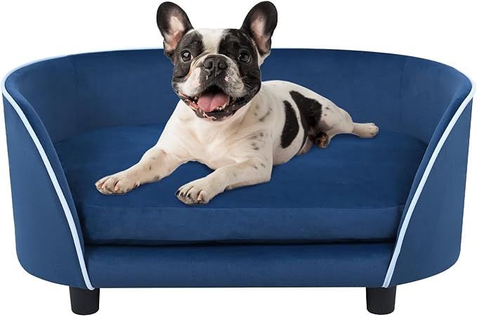 27'' Pet Sofa Bed for Small Dogs and Cats with Soft Cushion, Removable Cover, Anti-Slip Pads, Blue