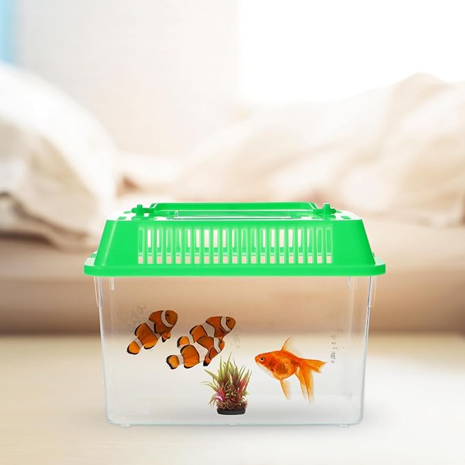 Baluue Mini Fish Tank Portable Handheld Aquarium with Handle Transparent Plastic Fish Bowl for Pet and Turtles Easy to Clean 5.90 X 3.54 X 4.33 Inches