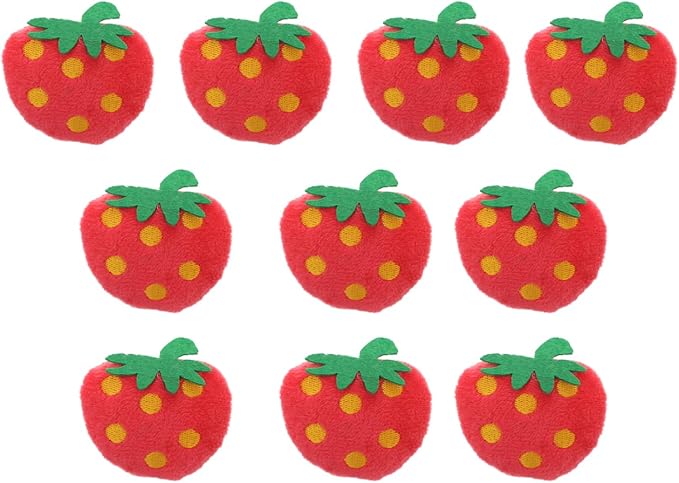 10 Pack Strawberry Cat Toy - Interactive Plush Chew Toys for Indoor Cats and Small Dogs - Cute Fruit Catnip Scented Kitty Teething Supplies for Valentine's Day Pet Gift