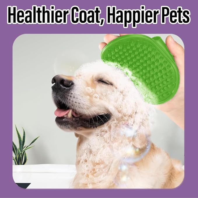 2 Pcs Self Cleaning Slicker Brush & Bath Brush For Dogs and Cats - Skin Friendly Deshedding Grooming Tool, Premium Pet Supplies, Green