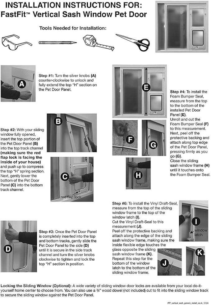 Ideal Pet Products Aluminum Vertical Sash Window Pet Door, Adjustable Sizes to Fit Window Heights from 43-7/8” to 46-1/2”, Chubby Kat 7-1/2” x 10-1/2” Flap Size