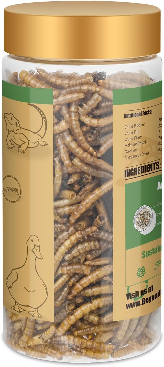 BeyondFeed™ Dried Mealworms - Premium High-Protein Feed for Chickens, Ducks, Birds, Reptiles, Fish, Hamster, Turtles and More (1.23 oz/ 35g)