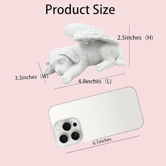 Small Dog Angel Pet Memorial Grave Marker Tribute Statue，Resin Sleeping Dog Statue with Wings for Garden,Indoor,Pet Grave Markers,and Loss of Dog Sympathy Gift