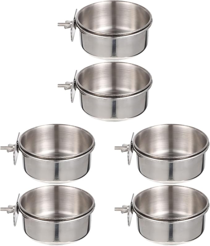 Yardwe Parrot Feeding Cups, 6pcs Stainless Steel Bird Feeder with Clamp, Bird Cage Accessory Food Dish for Cockatiel Conure Budgies Parakeet Parrot Macaw Small Animal Chinchilla
