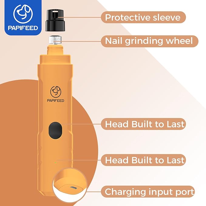 PAPIFFEED Dog Nail Clippers & Grinder with Manual Nail Clipper – Quiet 3-Speed Electric Dog Nail Trimmers with Dual LED, Rechargeable Pet Nail File for Dogs & Cats (Orange)