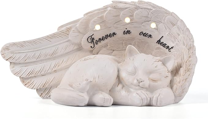 NEWDREAM Solar Cat Pet Memorial Statue,Pet Loss Gifts, The Angel Cat Statue Commemorates,Pet Loss Sympathy Remembrancecat with Solar Light Outdoor Cat Memorial Gifts, Cat Angel Wings