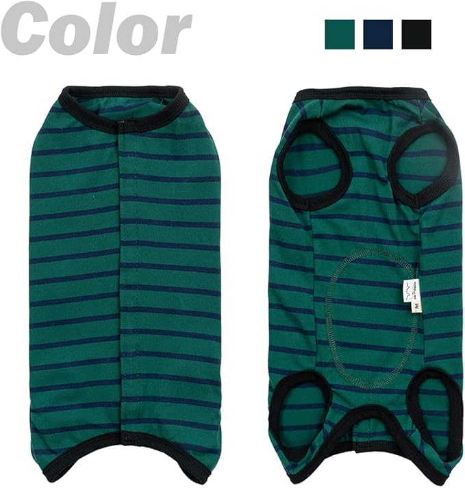 Dog’s Recovery Suit Post Surgery Shirt for Puppy, Wound Protective Clothes for Little Animals(Green Black Stripe-m)