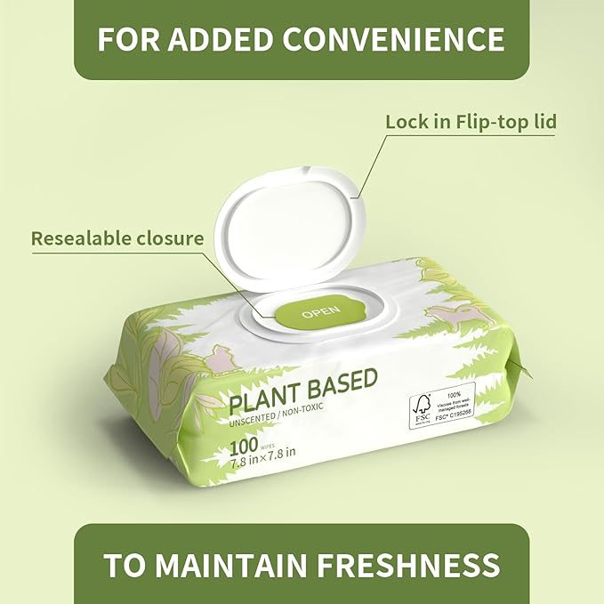 100 Unscented Pet Wipes for Paws and Butt Plant Based Hypoallergenic Pets Cleansing & Deodorizing Anal Gland Hygienic Puppy Wipes for Dogs Face and Body Cat Wipes Cleaning Fur Doggie Wipes Doggy Wipes