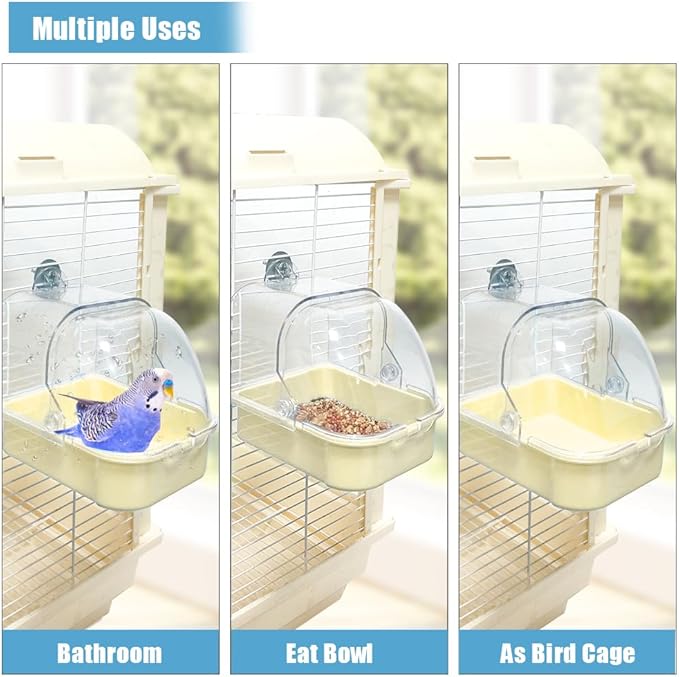 Bird Bath for Cage, Cleaning Pet Supplies Cockatiel Bird Bathtub with Hanging Hooks for Little Bird Parrots Spacious Parakeets Portable Shower for Most Birdcage (Yellow)