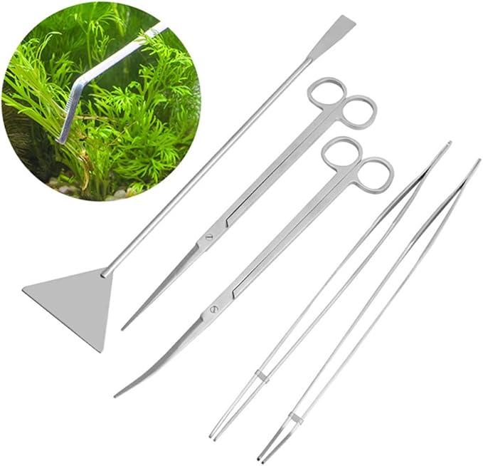 BESPORTBLE 6pcs Stainless Steel Aquarium Tools Fish Tank Scissors Plant Tweezers Spatula for Easy Aquatic Plant Maintenance Freshwater Environments