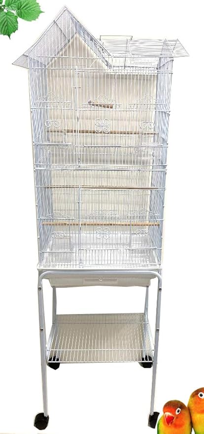 Large Roof Top Bird Flight Cage Home Canary Parakeet Cockatiel Lovebird Finch with Rolling Stand