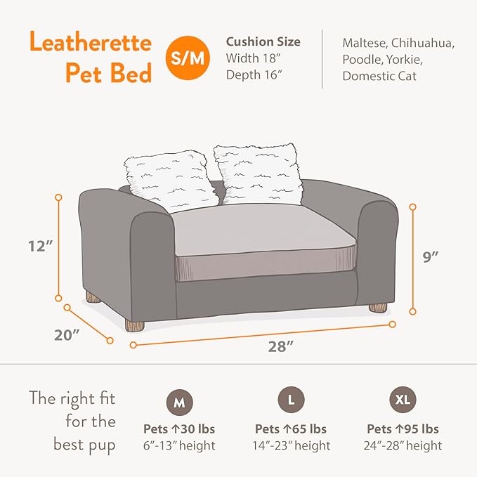 Moots Premium Leatherette Pets Sofa, Black/Charcoal, Small