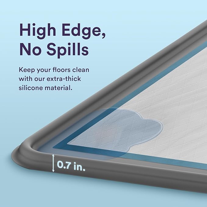 Pee Pad Tray Holder for Dogs - Fits Up to 22 x 22 in. Square Potty Training Pads No Spill Raised Lip High Edge Silicone Mat, Extra Thick and Non-Slip for Indoor Floor Protection (Small, Gray) | eenk