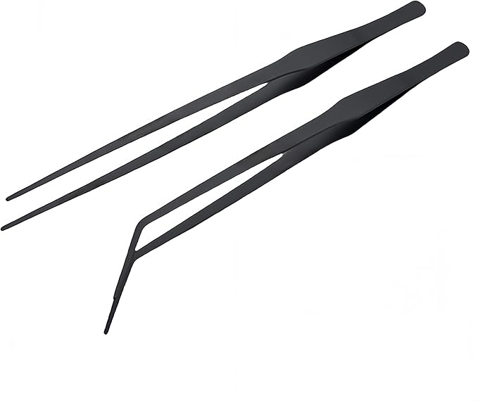 Stainless Steel Long Reptile Feeding Tweezer Set,2pcs/Pack,11''/15''/19'' Feeding Tongs,Thickened Non-Slip Handle with Straight & Curved Tips for Aquariums, Turtles, Lizards (2pcs-11'')