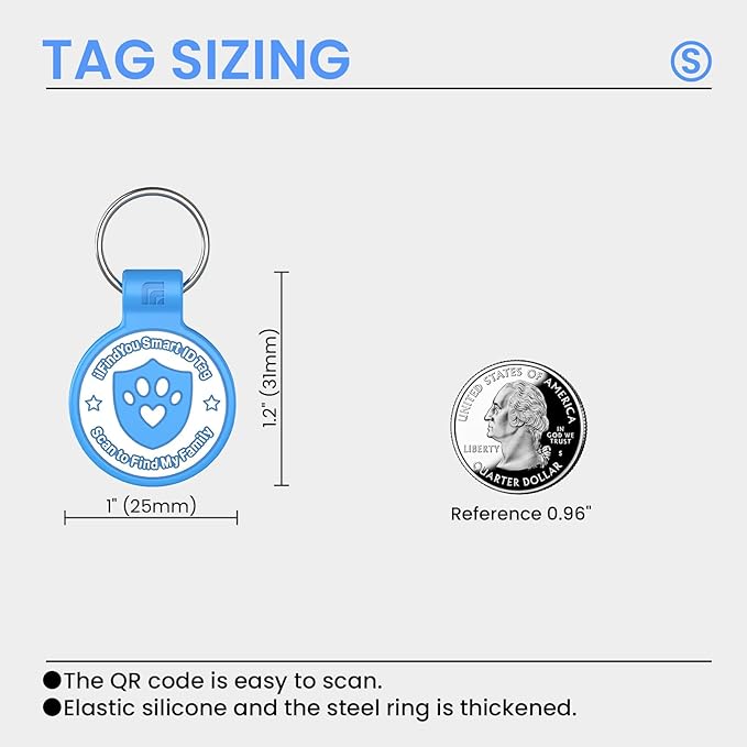 Silicone Cat Tags Personalized Small for Pet Collars, QR Code Cat Name Tags, Scan Location Alerts, Blue S