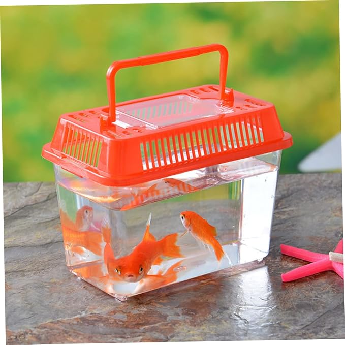 Plastic AquariumTurtle Fish Tank Clear Container Hamster Tank Portable Fish Gecko Habitat Portable Tortoise Terrarium Turtle Habitat, 7.1 X 4.3 X 4.3 Inches, Random Lid Color