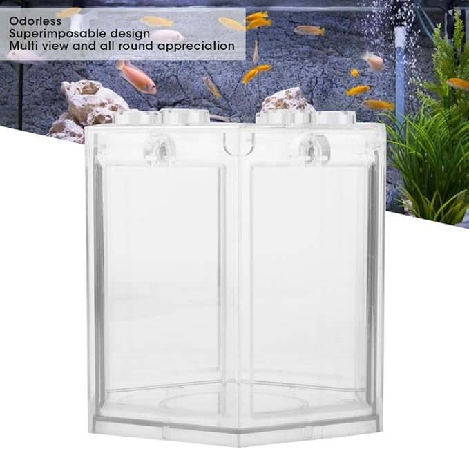 4.7 Inch Hexagonal Mini Aquarium Tank Leak-Proof Plastic Stackable Portable Fish Tank for Desk Decor Terrarium Habitat(Transparent)