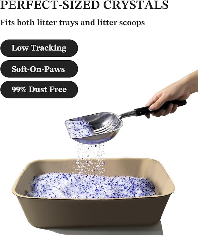 Crystal Cat Litter with Powerful Odor Control, Non-Clumping, Lasts Up to 4 Months, 17.2lb, Rapid Water Absorption, Unscented & Low Tracking Lightweight Blue & White Silica, 4 Pack of 4.3lb