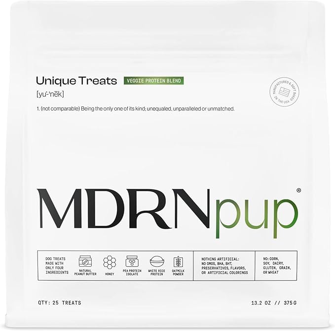 MDRNpup® Unique Dog Treats, Human Grade and All-Natural, Only Five Ingredients, High Protein - Amino Acids, Nothing Artificial, Soft Baked in The USA (13.2 Ounce, Veggie Protein Blend)