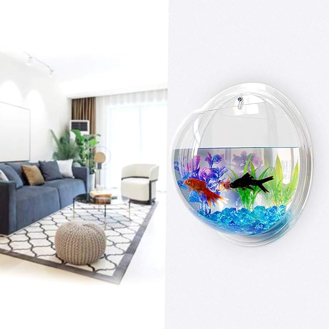 2PCS Wall Hanging Fish Tanks,Clear Acrylic Round Fish Tanks Flower Pot Vase,Hydroponic Air Plant Flower Pot,Acrylic Round Wall Mounted Hanging Fish Bowl Aquarium Tanks(Assorted Color)