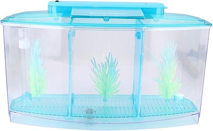 GLOGLOW TripleChamber Fish Breeder Box for Aquarium, Breeding Tanks Transparent LED Acrylic Small Fishes Breeding Isolation Box with Six LED Lights and Water Change Valve Breeder (Blue)