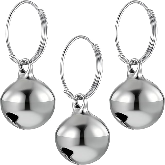 3 Pack Silver Dog Collar Bell, Pet Bells for Dog Cat Metal Puppy Hanging Ring Bells with Ring Stainless Steel Anti-Lost Training Bell, Collar LoudBell for Cat Collars Pet Pendant Accessories 1/2-In
