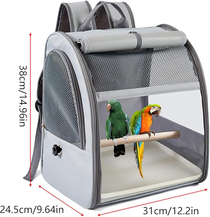 Folded Bird Travel Backpacks Cage with Detachable Perches and Transparents Window for Pet Outdoor Bird Carriers for Conures & Budgies