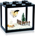 Small Betta Fish Tank, Stackable Mini Aquarium Tank Kit with Aquarium Gravel & Forest Micro Landscape, 0.6 Gallon Acrylic Cube Fish Bowl for Sea Monkeys Shrimp Snails (Black)