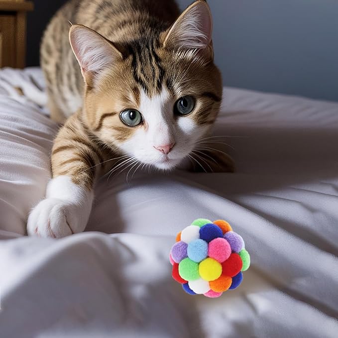Cat Toys 6PCS - 2.36" Soft Plush Balls for Kittens & Indoor Cats | Machine-Washable Fuzzy Chew Toys, Noiseless Squeeze Play with Vibrant Colors, Durable Kitten Toy Balls (Multicolor)