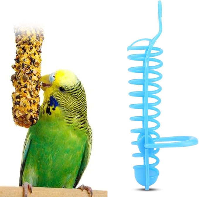 Millet Holder for Birds Parrots Feeder Basket Hollow Basket Food Fruit Feeding Perch Stand Hanging Fruit Vegetable Millet Container Birds Feeders(Blue)