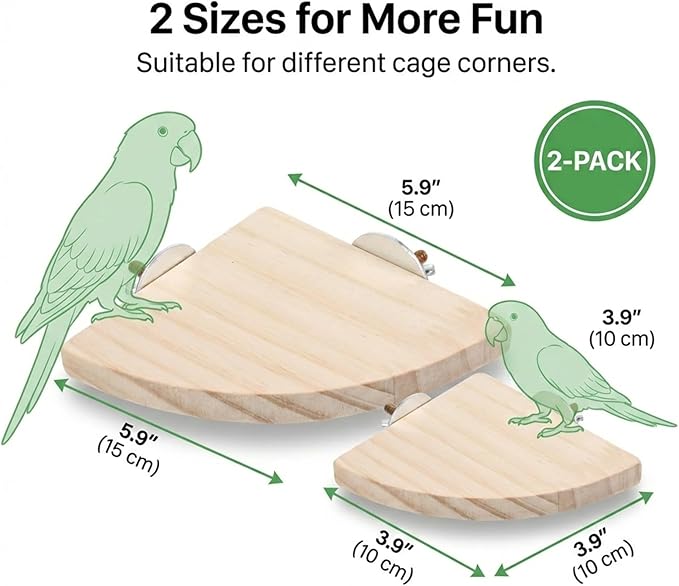 2 Pcs Bird Perch Platform Perch Birds Cages Accessories Flat Fan Shape Bird for Parakeet Conure Cockatiel Budgie Rat Chinchilla Gerbil Hamster (2 Size)