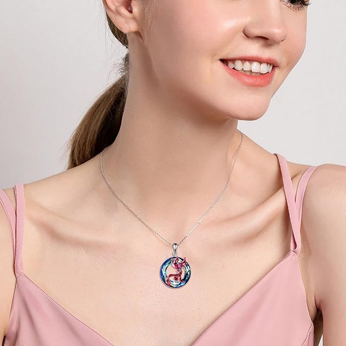 KZX Cat/Dog/Phoenix/Eagle/Whale/Shark/Puffin/Starfish/Chicken/Butterfly/Owl/Bee/Frog/Seahorse Necklace Sterling Silver Animal Pendant Jewelry Gift for Women