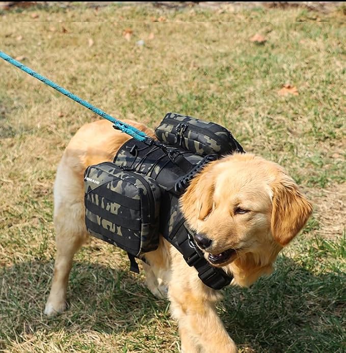 x Jumahe Dog Hiking Backpack for Large/Giant Dogs – 2 Spacious Side Bags, Breathable Waterproof Fabric, Fits Chest 30"-40" (85-120 lbs), 5 Adjustable Buckles, Outdoor Travel Vest,Camo
