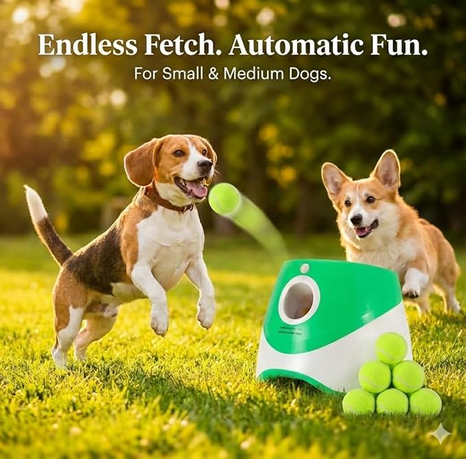 Dog Ball Thrower – Automatic Interactive Pet Tennis Ball Launcher with 6 Balls, USB Charging & Multiple Distance Settings – Indoor & Outdoor Training & Play Toy for Small & Medium Dogs