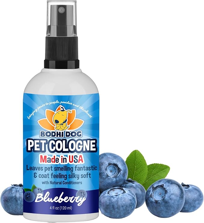 Bodhi Dog Natural Dog Cologne (Blueberry) - Premium Scented Deodorizing Pet Perfume with Conditioner for Dogs & Cats - Keeps Pets Fresh & Clean - Gentle and Safe Formula, Made in USA (4 Fl Oz) | Natural, Premium Scented, Deodorizing, with Conditioner, ...