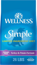 Wellness Simple Limited Ingredient Adult Dry Dog Food, Grain Free Kibble, Sensitive Stomach, Skin & Coat Support, Natural, Chicken Free, Turkey and Potato Recipe, 26 lb Bag
