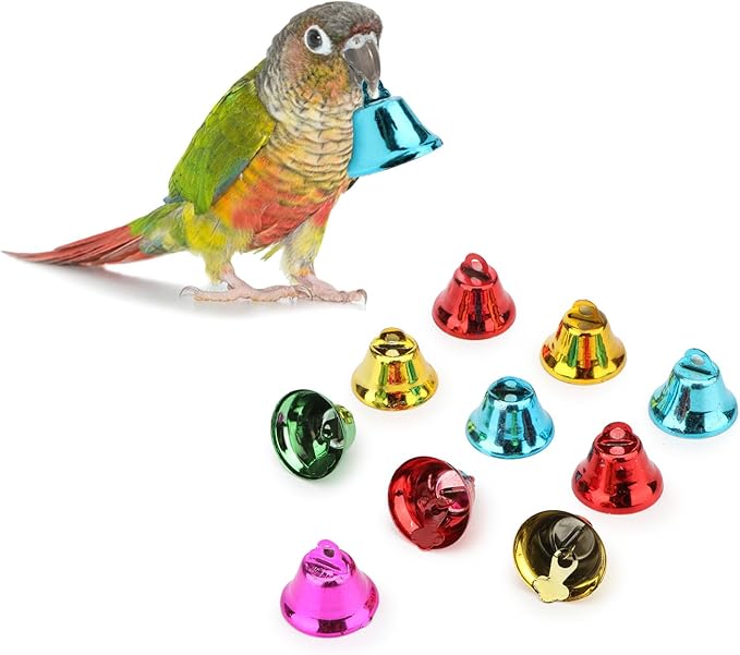 Hypeety Parrot Chew Toys Swing Colorful Bells Chandelier Bird Hanging Toy Parrot Cage Craft Toys Cages African Grey Conure Cockatiel 10pcs Bells