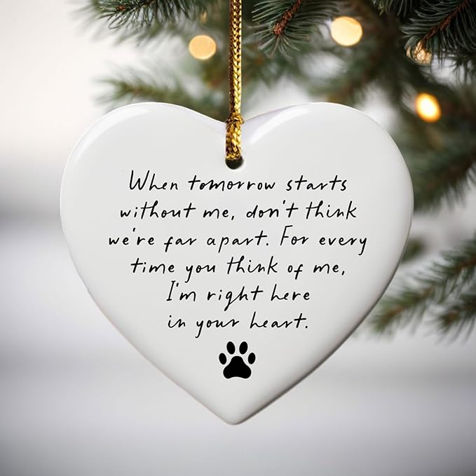 Pet Memorial Ceramic Heart Keepsake, “When Tomorrow Starts Without Me” Remembrance Ornament for Dog or Cat, Loving Memory Sympathy Decor with Gift Box, Pet Loss Bereavement Hanging Heart